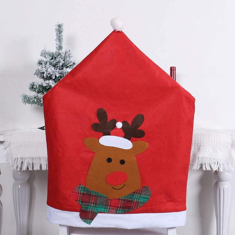 Christmas Chair Cover White Bearded Santa Claus Chair Cover Classic Red Green Checkered Elk Chair Cover