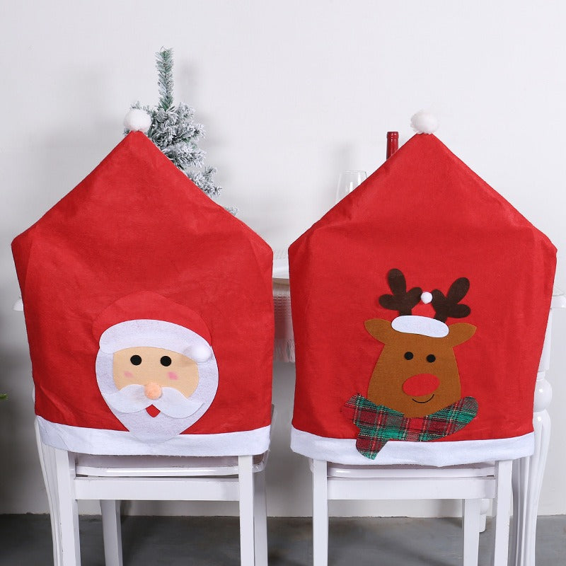 Christmas Chair Cover White Bearded Santa Claus Chair Cover Classic Red Green Checkered Elk Chair Cover