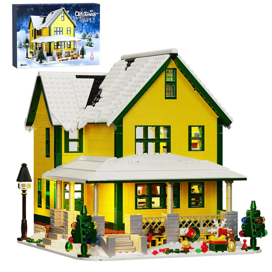 Christmas Story House Building Blocks Toys Kit Winter Snow House Model with Interior Details and LED Light,Children Xmas Gifts