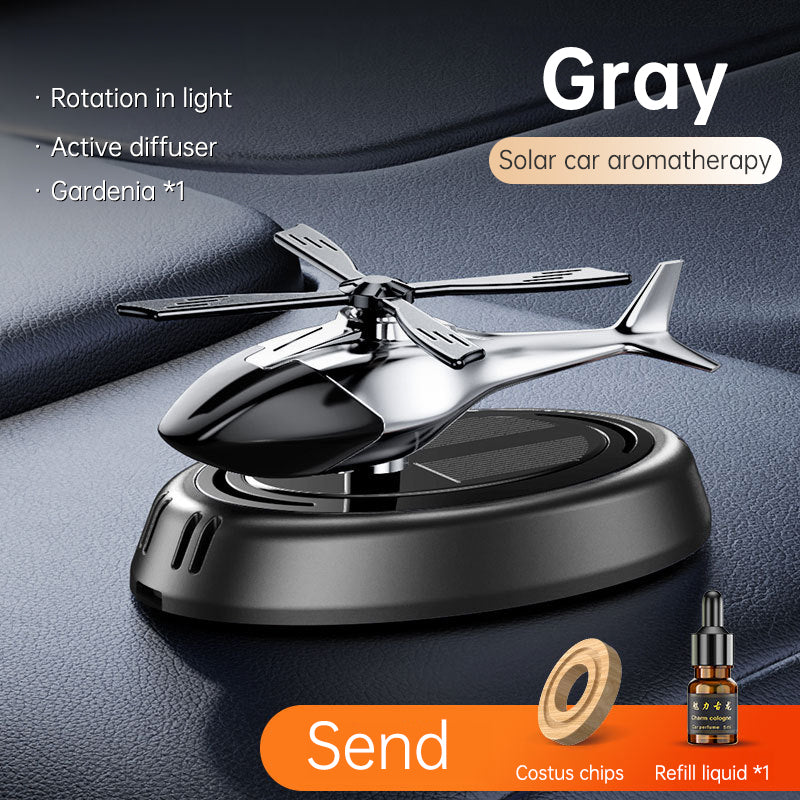 Solar Rotating Helicopter Aromatherapy Car Ornaments Car Air Freshener Alloy + ABS Wooden Aromatherapy Machine